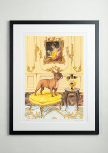 Black modern picture frame - Dog Art Prints and Originals – Fragonard, French Bulldog – A Dogue By Any Other Name by Selina Cassidy