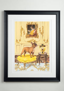 Black deluxe picture frame - Dog Art Prints and Originals – Fragonard, French Bulldog – A Dogue By Any Other Name by Selina Cassidy