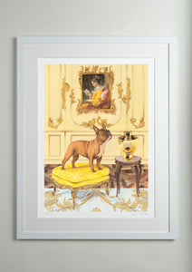 White modern picture frame - Dog Art Prints and Originals – Fragonard, French Bulldog – A Dogue By Any Other Name by Selina Cassidy