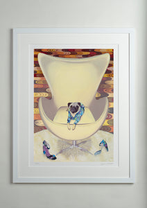 White Modern Picture Frame - Dog Art Prints and Originals – Pucci, Pug Art – Multum In Parvo by Selina Cassidy